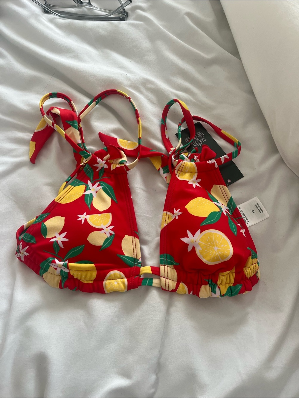 wild fable Red Lemon Floral Triangle Bikini Top